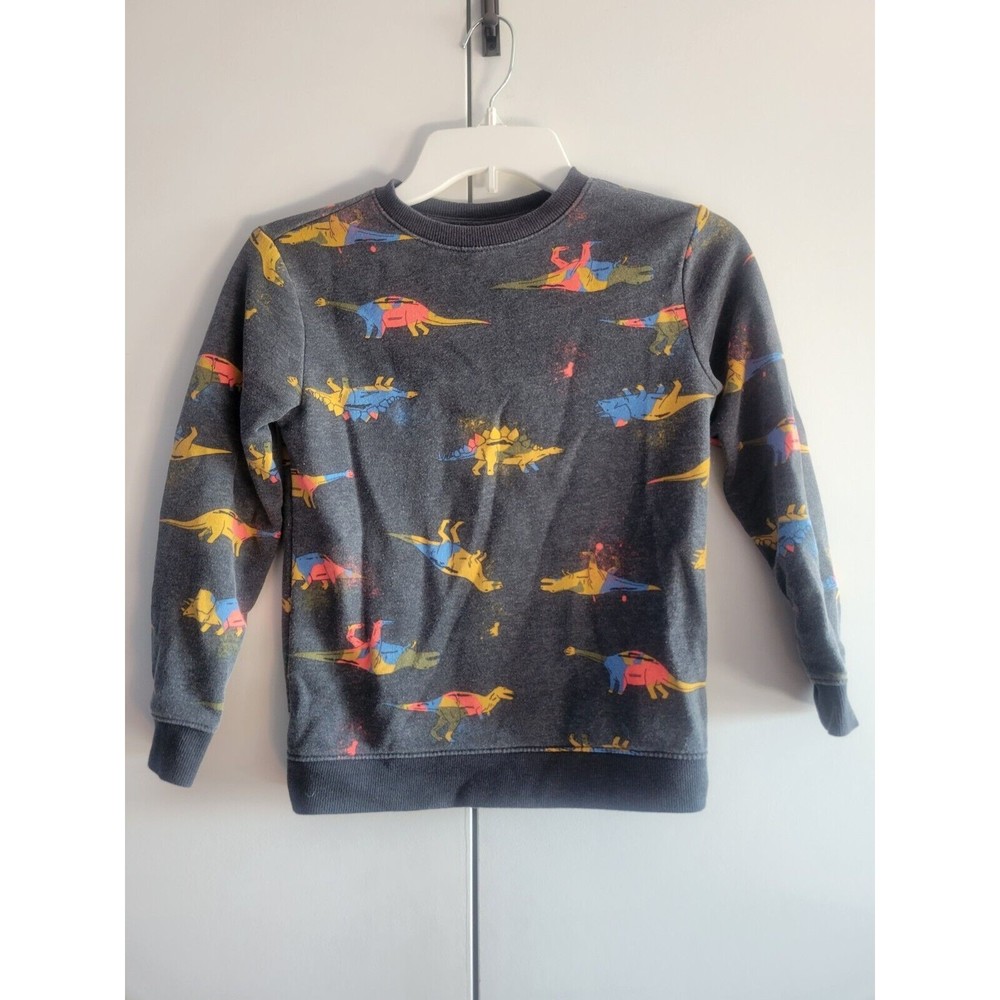 Cat & Jack Youth Boy Size S 5/6  Long Sleeve Crewneck Dino Sweatshirt Color Blk